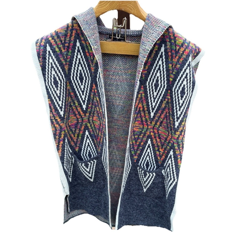 Hooded Sweater Vest Size M Aztec Geometric Boho Western Lauren Michelle